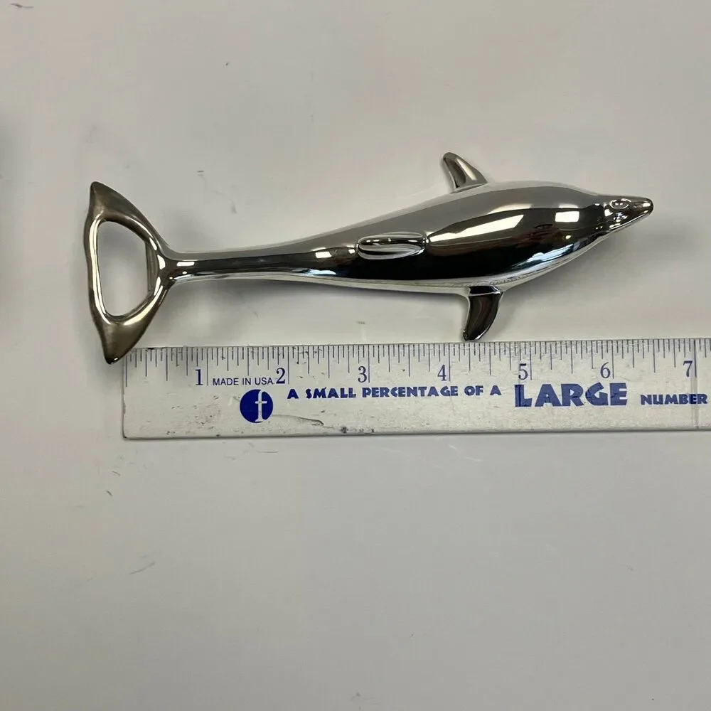 Lillian Vernon Dolphin Bottle Opener Silver Plated Twist And Pop Opener With Box